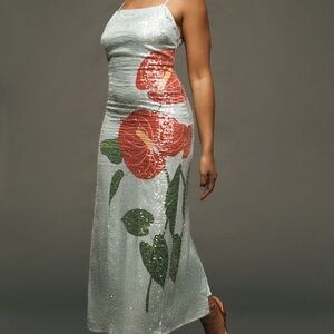 Floral Sequin Dress in Silver/blue and Red by Farm Rio